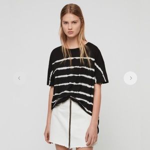 AllSaints Tystripe Cori Tee black and white stripe tye dye oversized t shirt